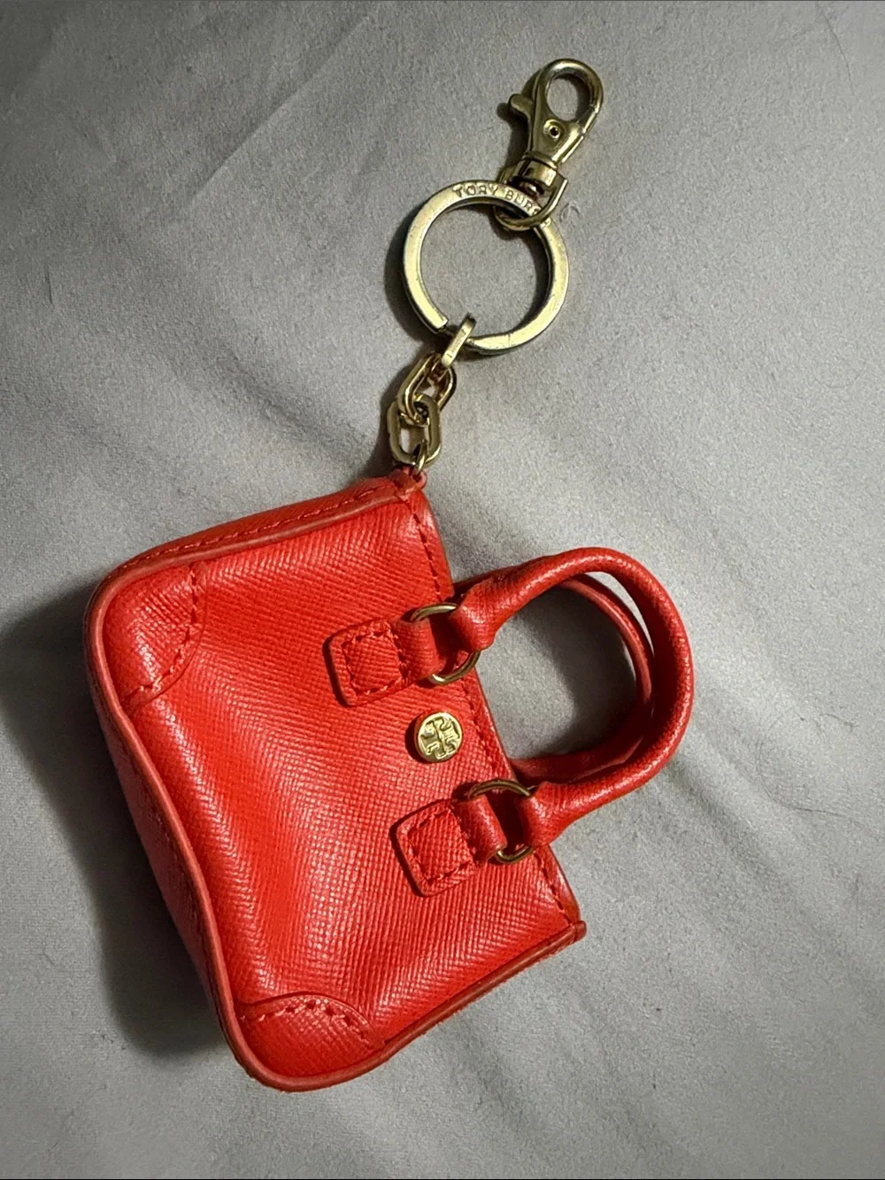 Tory Burch Burnt Orange Mini Satchel Keyring with Gold Hardware